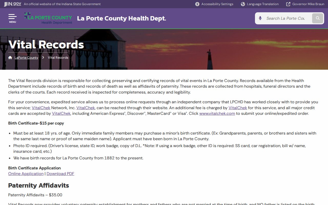 La Porte residents directory vital records office